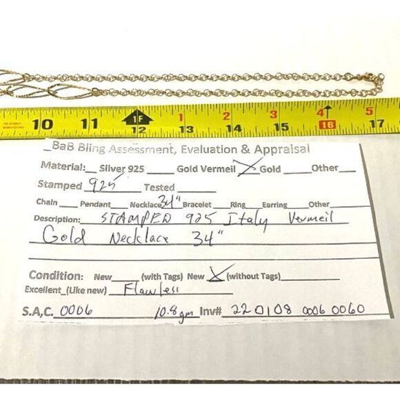 CS# Striking 35” 925 Gold Vermeil Necklace - Picture 7 of 7